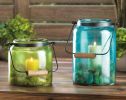 Speckled Green Glass Jar Candle Lantern - 6.5 inches