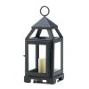 Contemporary Black Candle Lantern - 9 inches