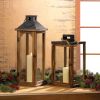 Wood Candle Lantern with Metal Pyramid Top - 22 inches