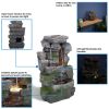 Indoor Home Office Resin Towering Cave Waterfall Table Fountain with LED Lights - 14 Inch