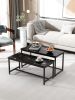 Modern Nesting Coffee Tables Set, Marble BLACK, 2pc