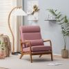 High Back Solid Wood Armrest Backrest Iron Frame Linen Indoor Leisure Chair Pink