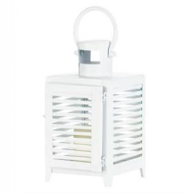 White Slatted Candle Lantern - 9.5 inches