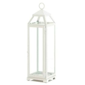 Country White Open Top Metal Candle Lantern - 19 inches