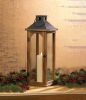 Wood Candle Lantern with Metal Pyramid Top - 22 inches