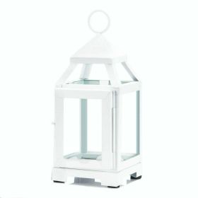 Contemporary White Candle Lantern - 9 inches