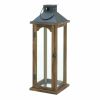 Wood Candle Lantern with Metal Pyramid Top - 22 inches