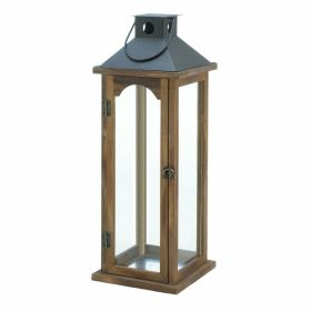 Wood Candle Lantern with Metal Pyramid Top - 22 inches