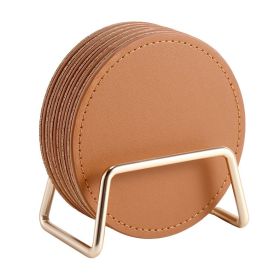 Leather Cork Insulated Pad Home Dining Mat With Bracket Coaster (Color: brown)
