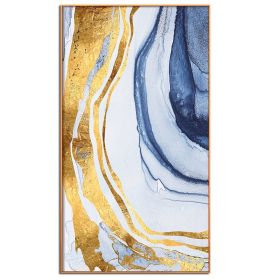 100% Handmade Gold Foil Abstract Oil Painting Wall Art Modern Minimalist Blue Marble Abstract Picture Canvas Home Decor For Living Room No Frame (size: 75x150cm)
