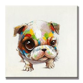 100% Hand Painted  Abstract Oil Painting Wall Art Modern Minimalist Cute Dog Fashion Picture Canvas Home Decor For Living Room No Frame (size: 90x90cm)