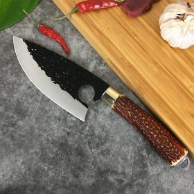 Forged Hammer Pattern Deerhorn Handle Ring Small Machete (Color: gold)